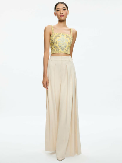 Sasha Lace Up Back Cropped Top In Vanity Lemon Meringue/multi - Alice + Olivia Women