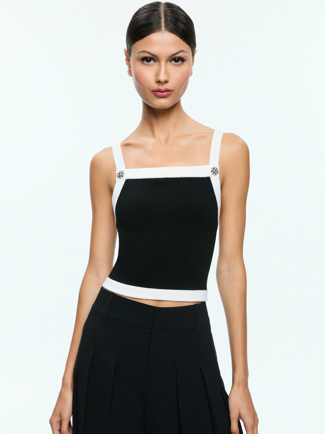 Dandi Knit Tank In Black/soft White - Alice + Olivia Women