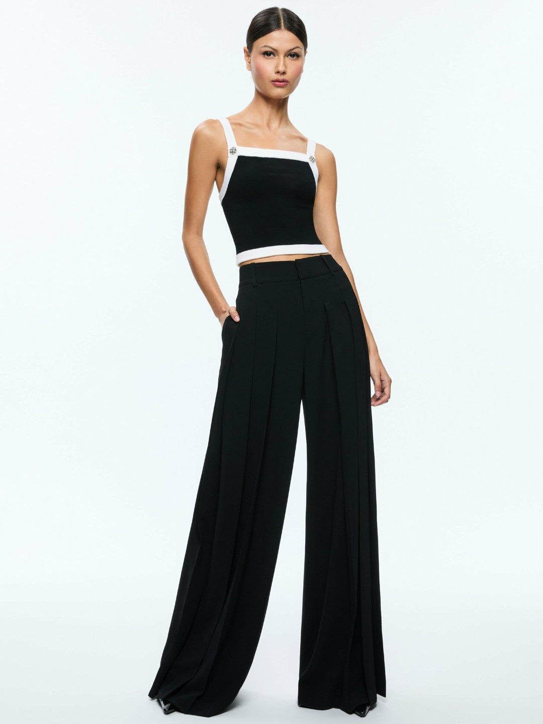 Dandi Knit Tank In Black/soft White - Alice + Olivia Women