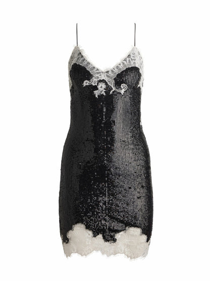 Harley Sequin Mini Dress In Black/off White - Alice + Olivia Women