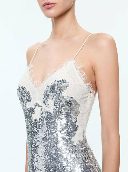 Harley Sequin Mini Dress In Pale Silver/vanilla - Alice + Olivia Women