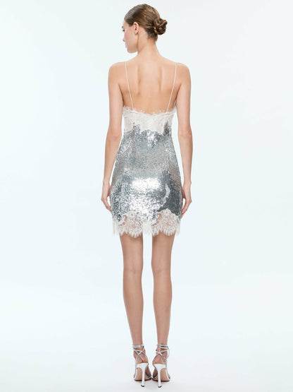 Harley Sequin Mini Dress In Pale Silver/vanilla - Alice + Olivia Women