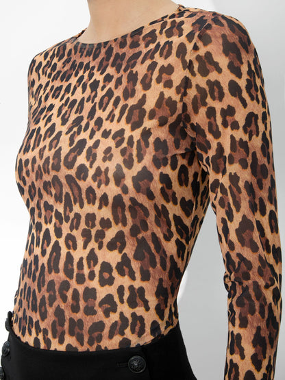 Delaina Mesh Top In Spotted Leopard Dark Tan - Alice + Olivia Women
