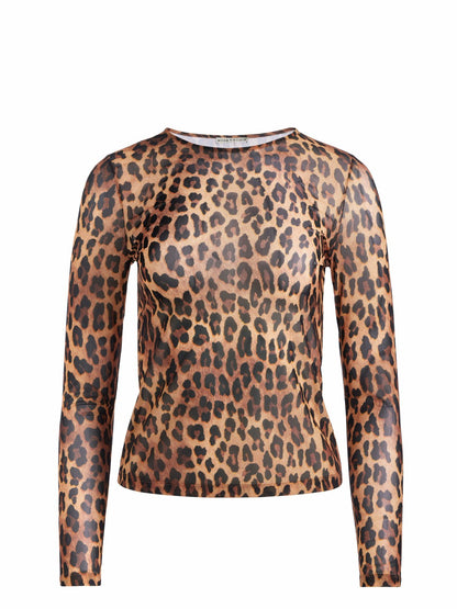Delaina Mesh Top In Spotted Leopard Dark Tan - Alice + Olivia Women
