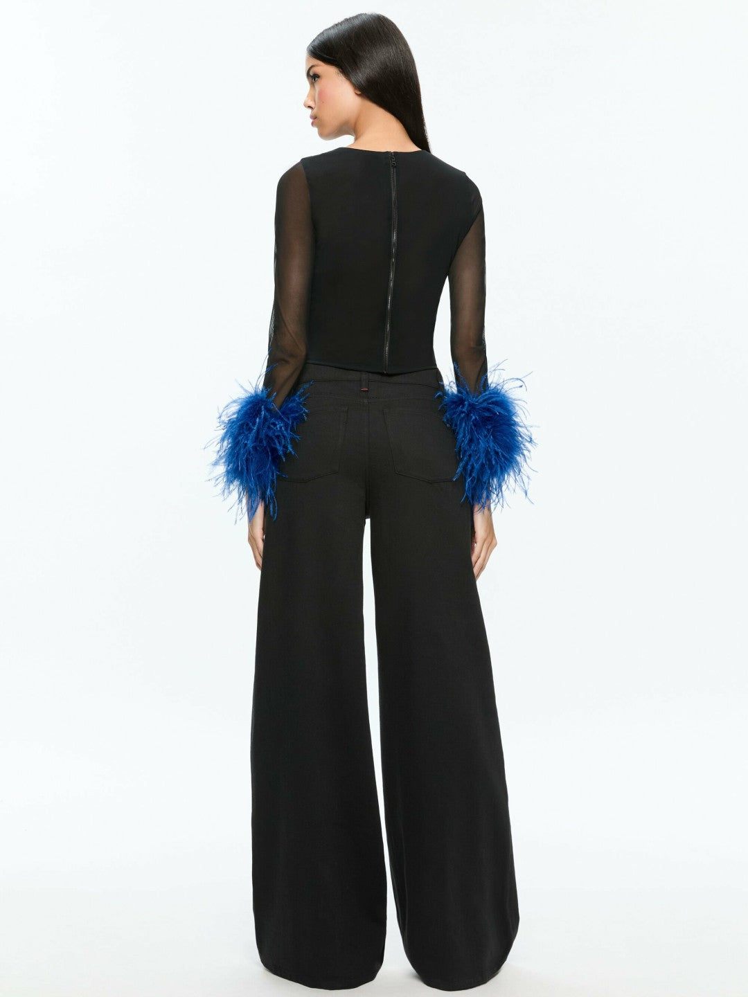 Delaina Feather Top In Black/royal - Alice + Olivia Women