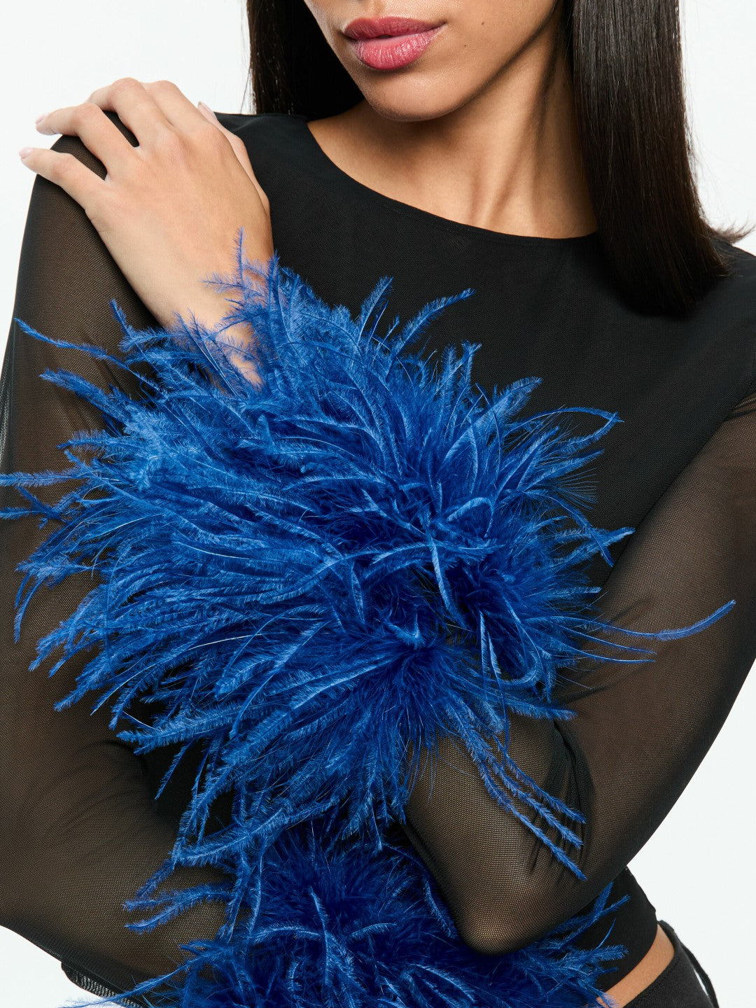Delaina Feather Top In Black/royal - Alice + Olivia Women