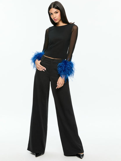 Delaina Feather Top In Black/royal - Alice + Olivia Women