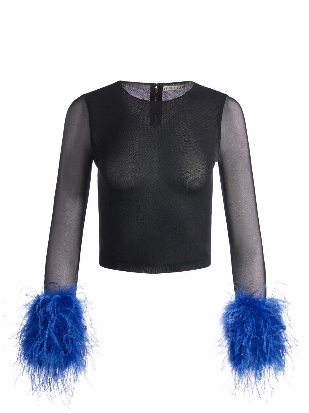 Delaina Feather Top In Black/royal - Alice + Olivia Women