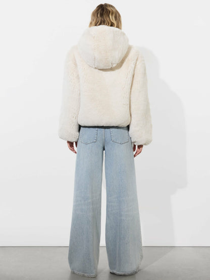 Rowe Faux Fur Bomber In Off White - Alice + Olivia Women