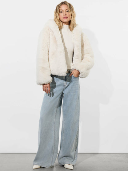 Rowe Faux Fur Bomber In Off White - Alice + Olivia Women