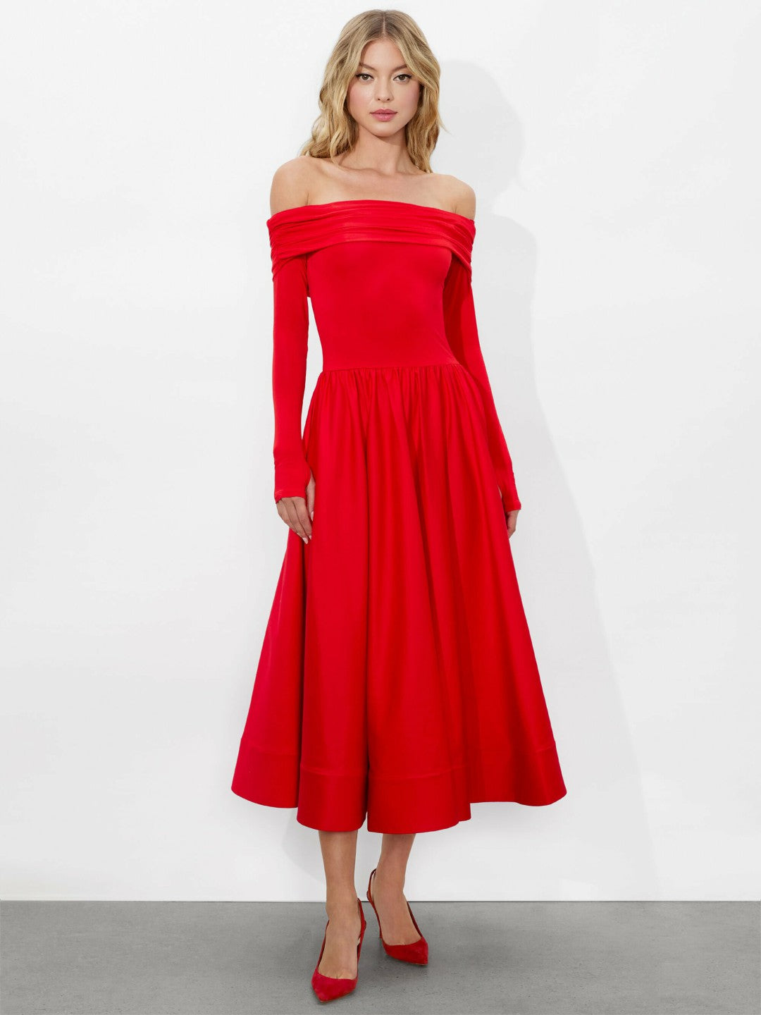 Chara Flared Midi Dress In Bright Ruby - Alice + Olivia Women