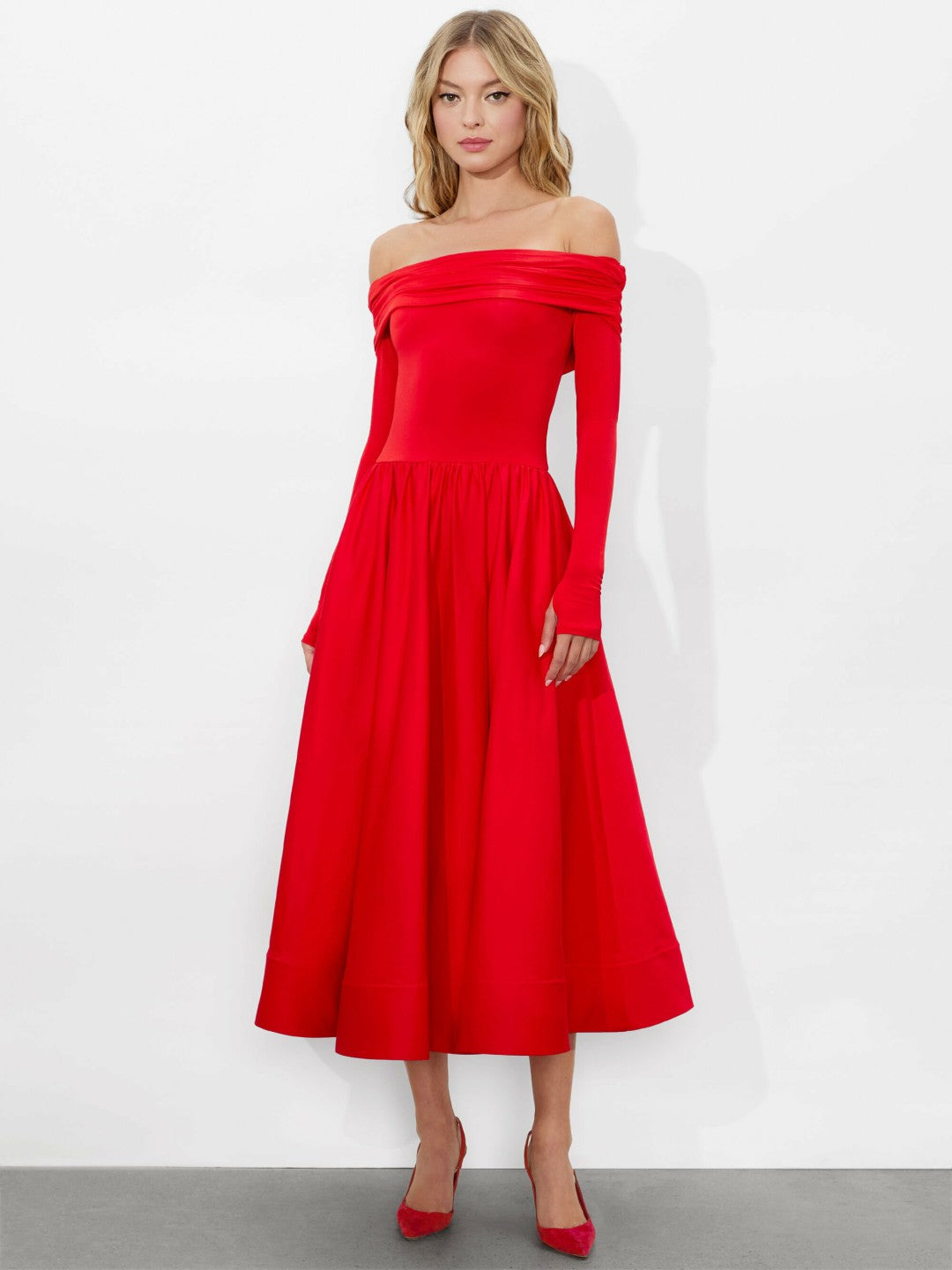 Chara Flared Midi Dress In Bright Ruby - Alice + Olivia Women