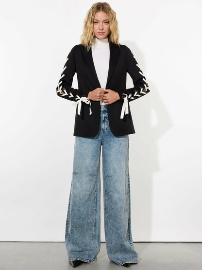 Breann Lace Up Blazer In Black - Alice + Olivia Women