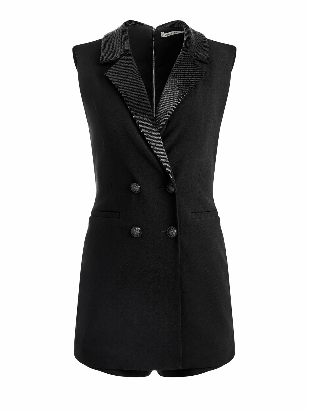 Carlena Tuxedo Romper In Black - Alice + Olivia Women