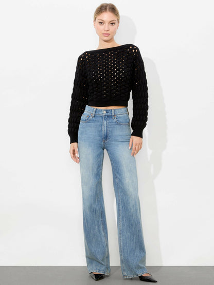 Allene Cable Crewneck In Black - Alice + Olivia Women