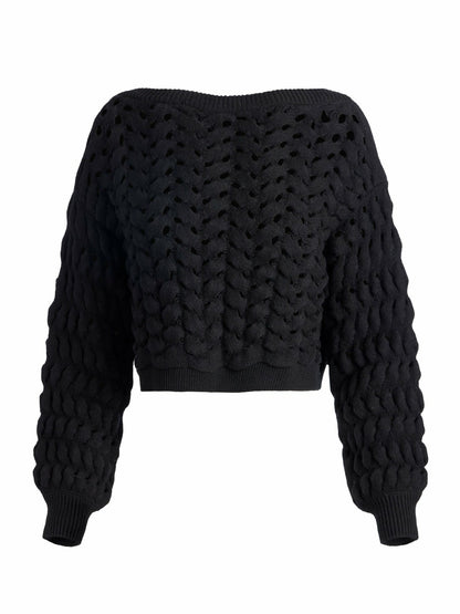 Allene Cable Crewneck In Black - Alice + Olivia Women