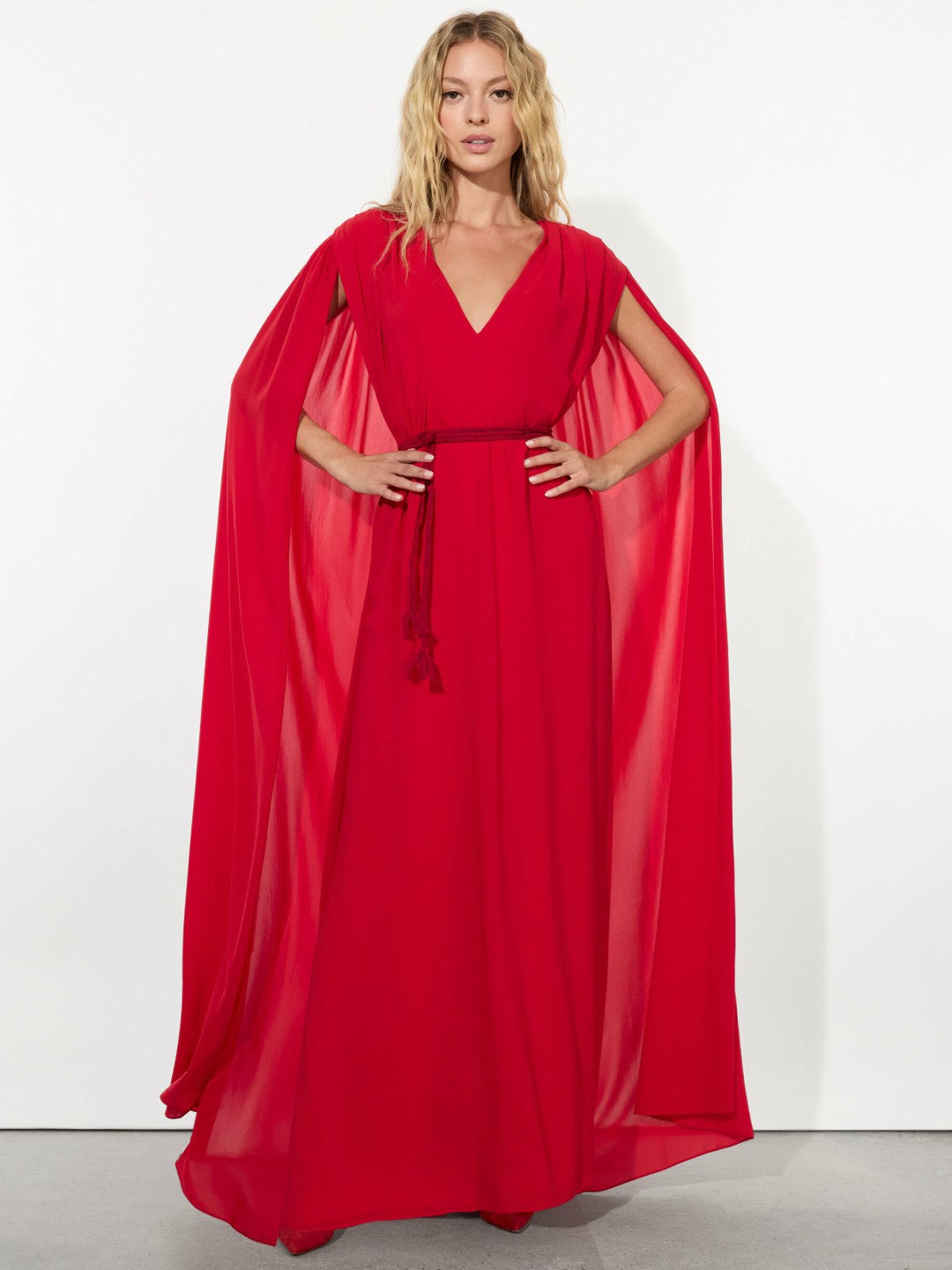 Zenaida Maxi Cape Dress In Bright Ruby - Alice + Olivia Women