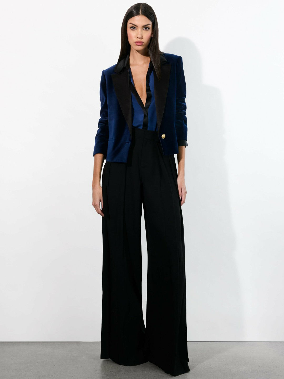 Devyn Velvet Blazer In Midnight Blue - Alice + Olivia Women