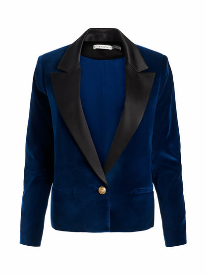 Devyn Velvet Blazer In Midnight Blue - Alice + Olivia Women