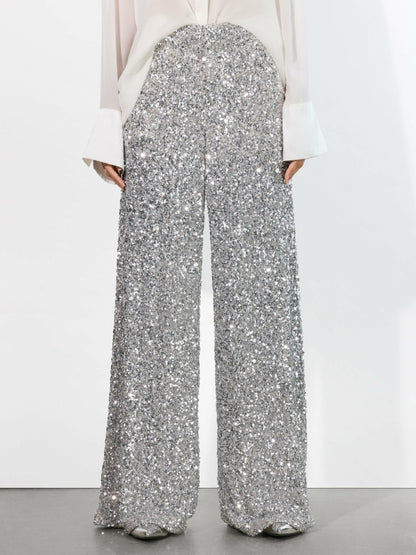 Mame Sequin Pant In Silver - Alice + Olivia Women