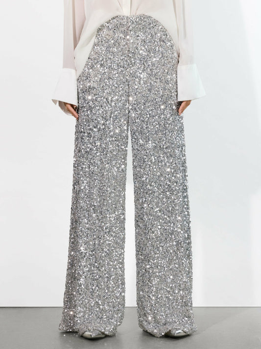 Mame Sequin Pant In Silver - Alice + Olivia Women