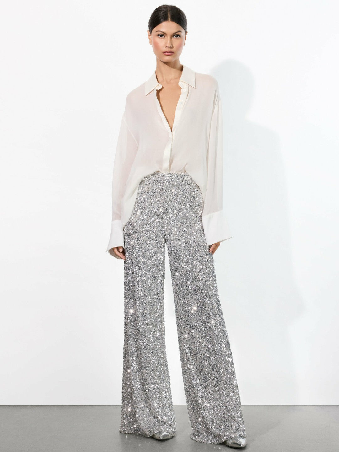 Mame Sequin Pant In Silver - Alice + Olivia Women