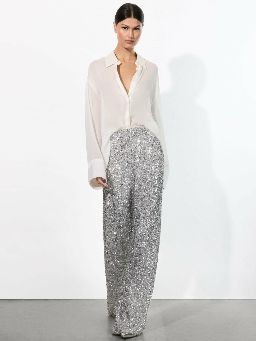 Mame Sequin Pant In Silver - Alice + Olivia Women