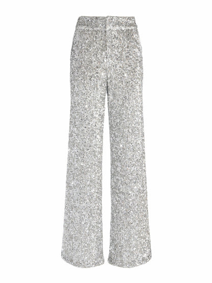 Mame Sequin Pant In Silver - Alice + Olivia Women