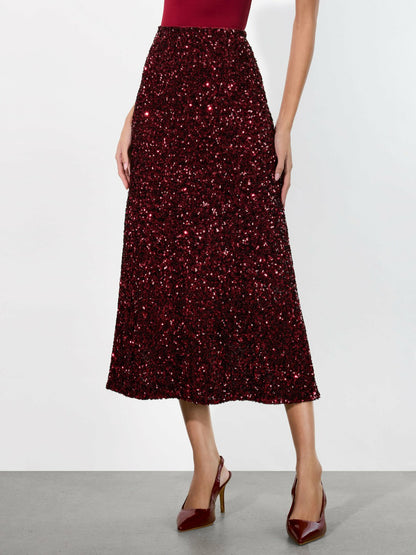 Maeve Sequin Slip Skirt In Garnet - Alice + Olivia Women