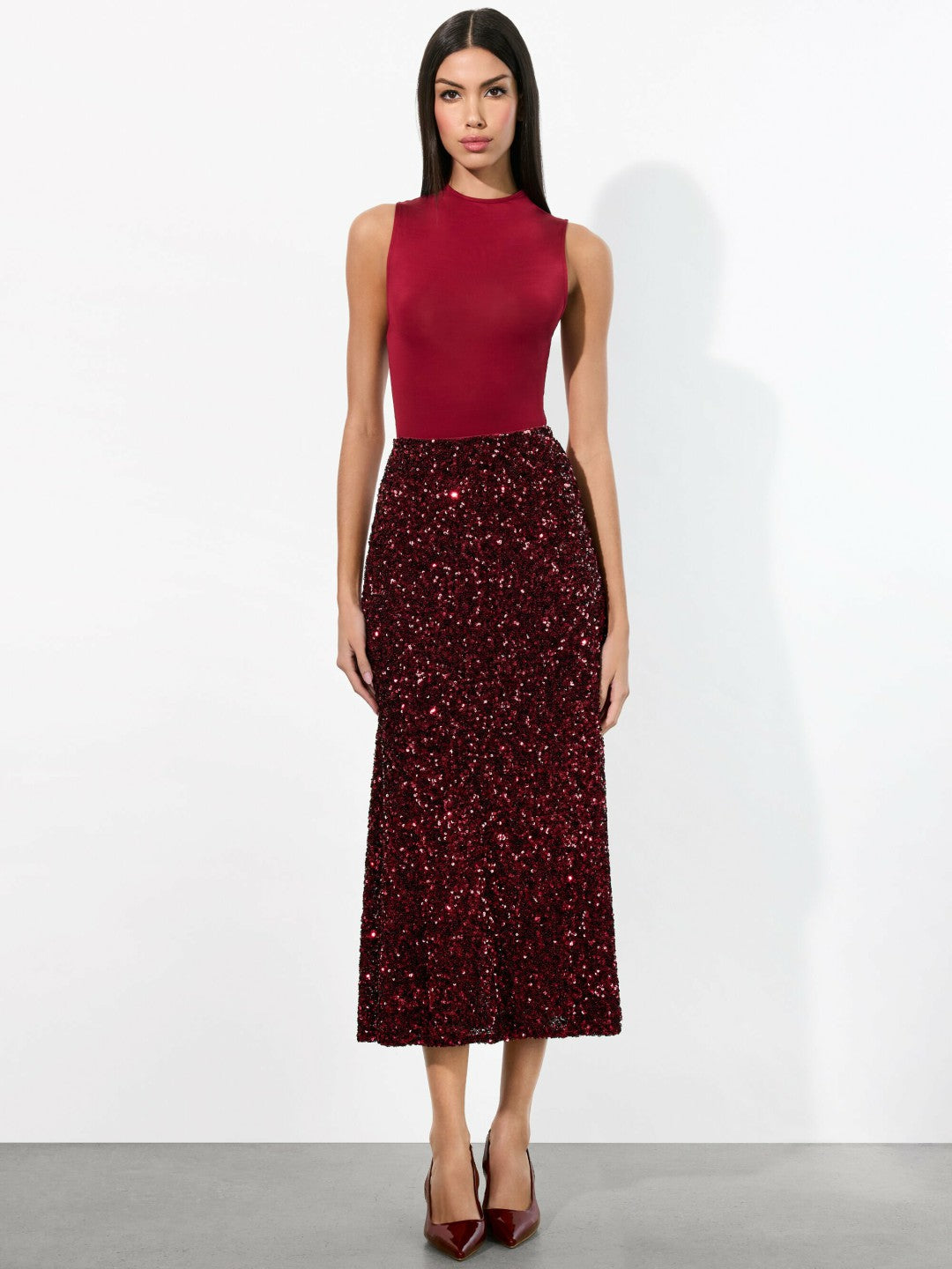 Maeve Sequin Slip Skirt In Garnet - Alice + Olivia Women