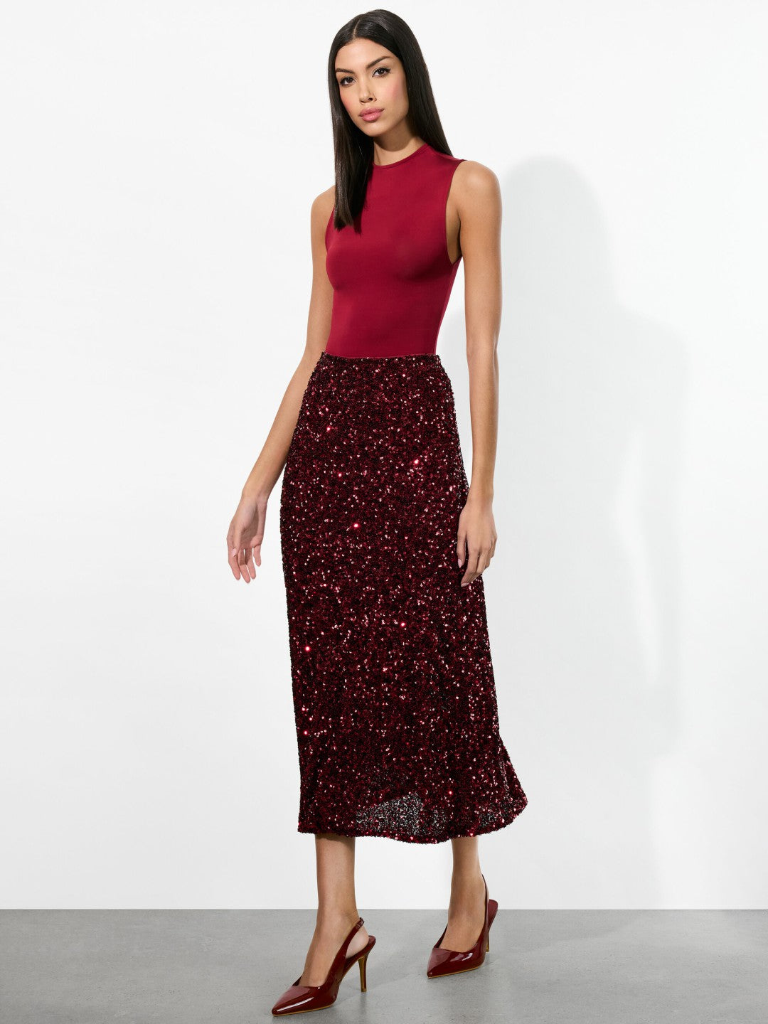 Maeve Sequin Slip Skirt In Garnet - Alice + Olivia Women