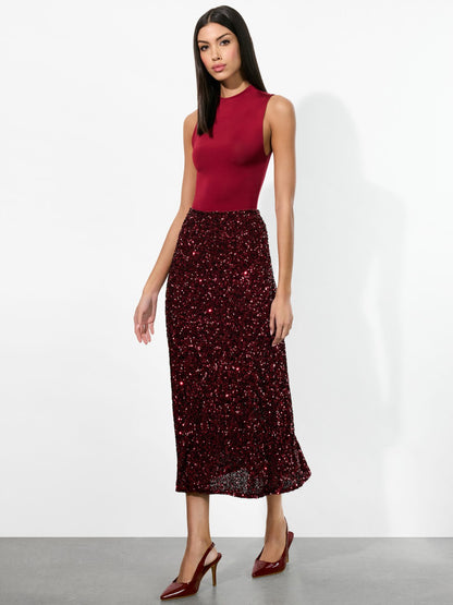 Maeve Sequin Slip Skirt In Garnet - Alice + Olivia Women