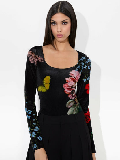 Delaina Velvet Top In In The Wind Floral - Alice + Olivia Women