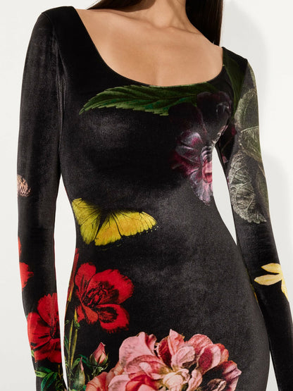 Delora Velvet Midi Dress In In The Wind Floral - Alice + Olivia Women