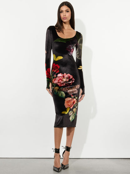 Delora Velvet Midi Dress In In The Wind Floral - Alice + Olivia Women