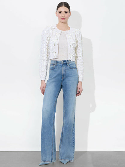 Kitty Bow Cardigan In Soft White - Alice + Olivia Women