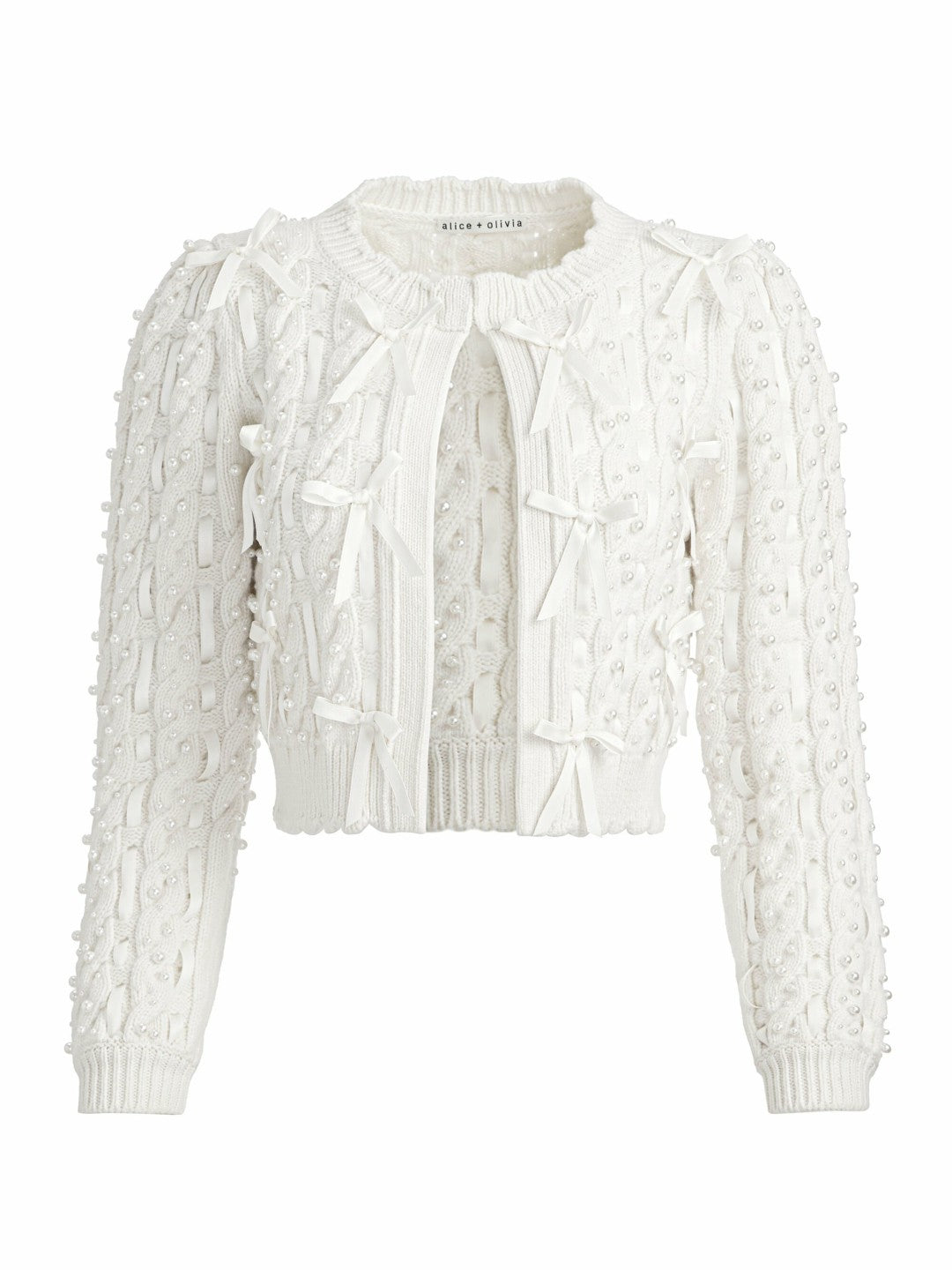 Kitty Bow Cardigan In Soft White - Alice + Olivia Women