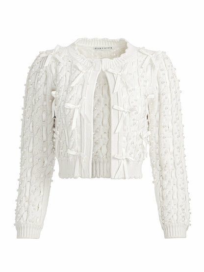 Kitty Bow Cardigan In Soft White - Alice + Olivia Women