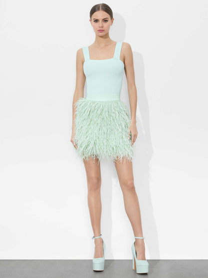 Cina Feather Skirt In Sea Spray - Alice + Olivia Women