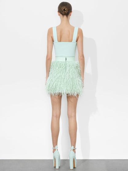 Cina Feather Skirt In Sea Spray - Alice + Olivia Women