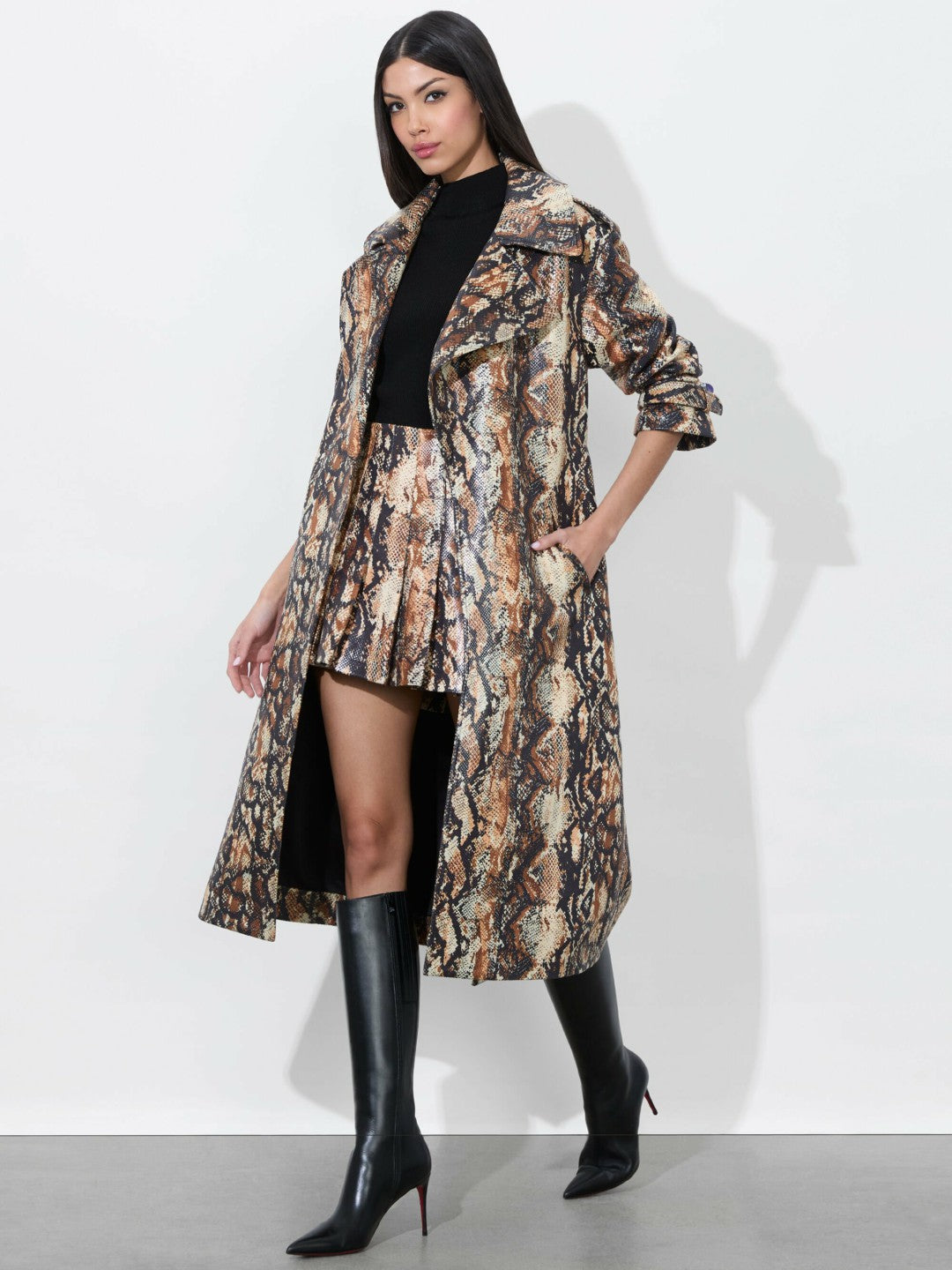 Nevada Vegan Trench In Camel/black Snake - Alice + Olivia Women