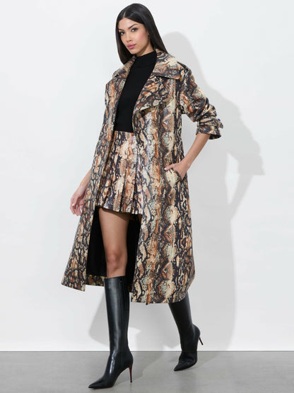 Nevada Vegan Trench In Camel/black Snake - Alice + Olivia Women