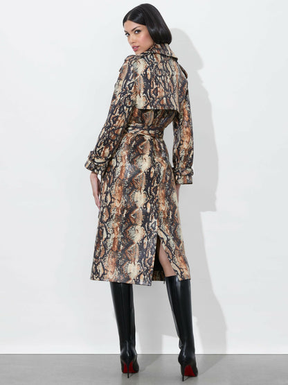 Nevada Vegan Trench In Camel/black Snake - Alice + Olivia Women