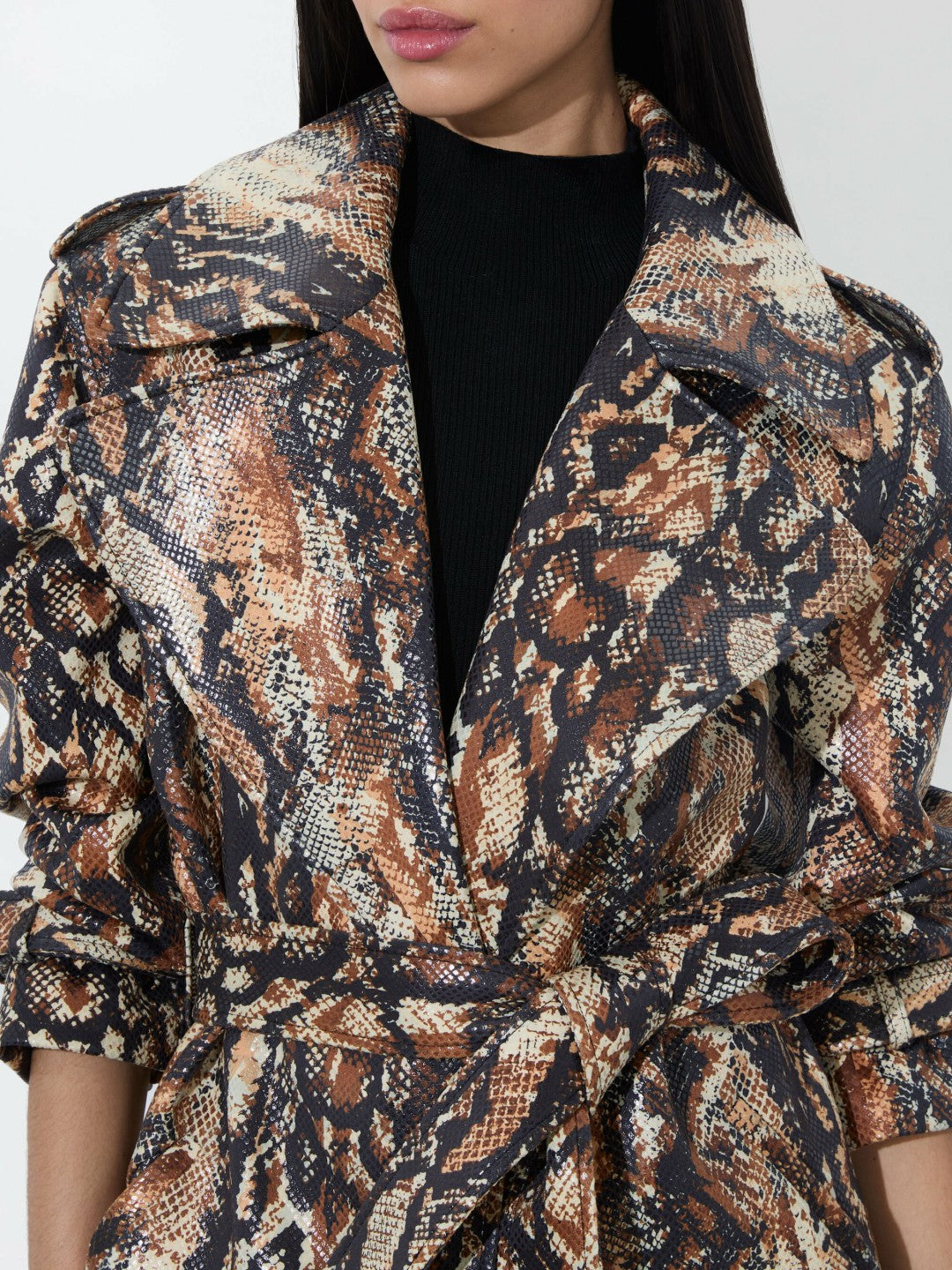 Nevada Vegan Trench In Camel/black Snake - Alice + Olivia Women