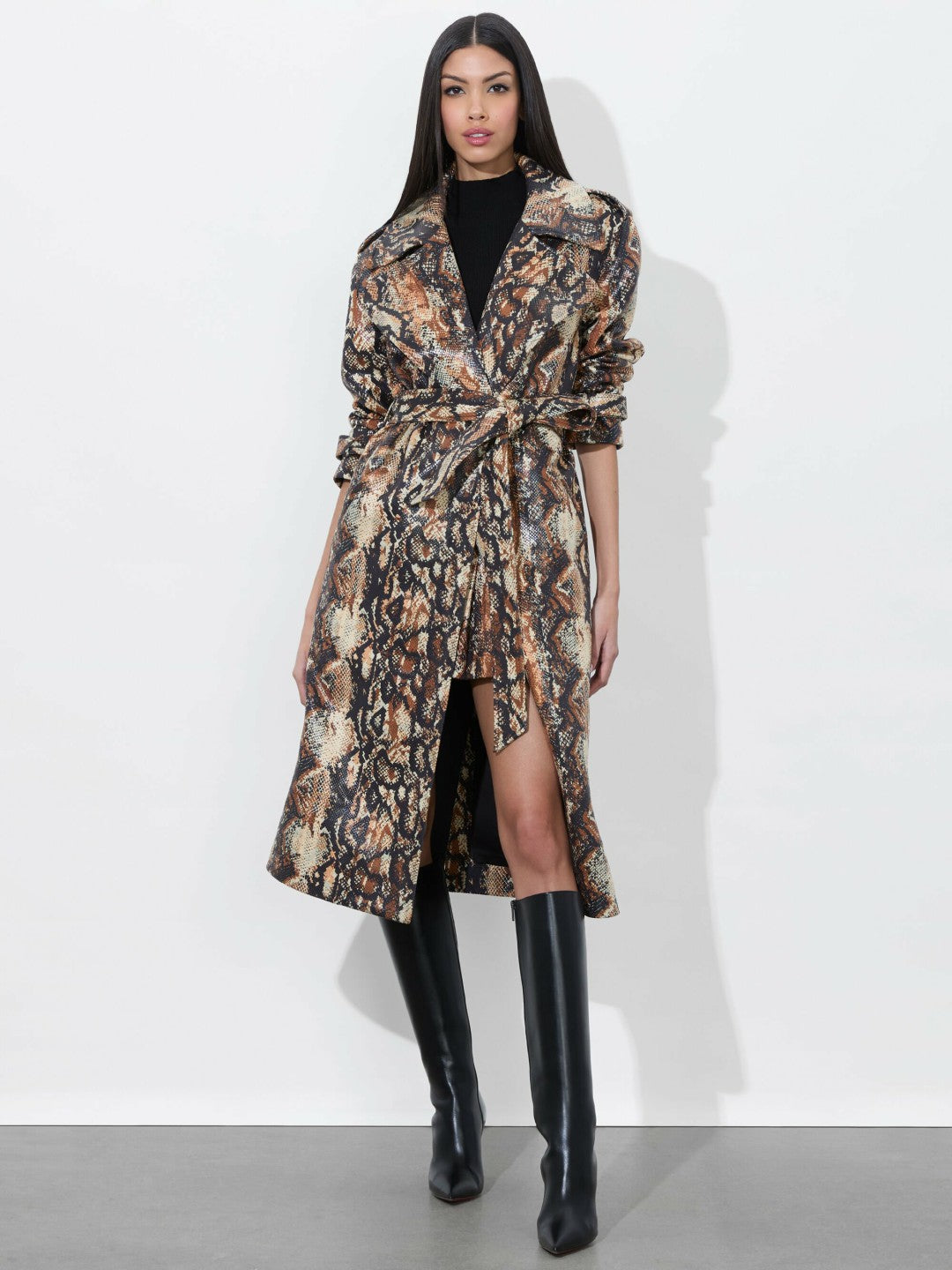 Nevada Vegan Trench In Camel/black Snake - Alice + Olivia Women