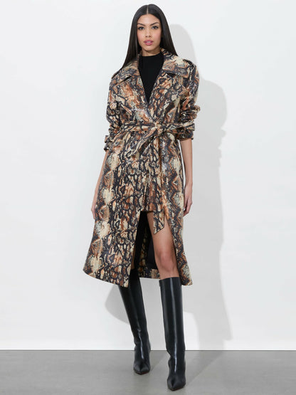 Nevada Vegan Trench In Camel/black Snake - Alice + Olivia Women