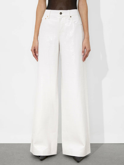 Trish Vegan Croc Pant In Off White - Alice + Olivia Women