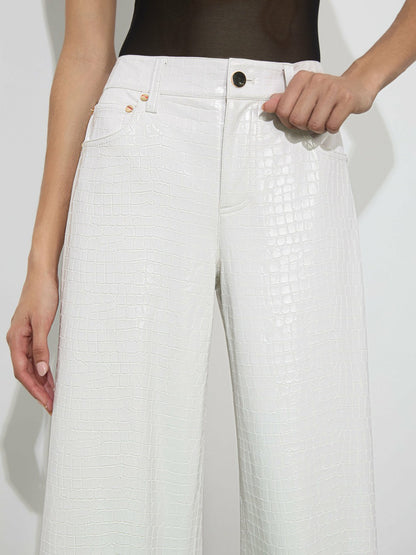 Trish Vegan Croc Pant In Off White - Alice + Olivia Women