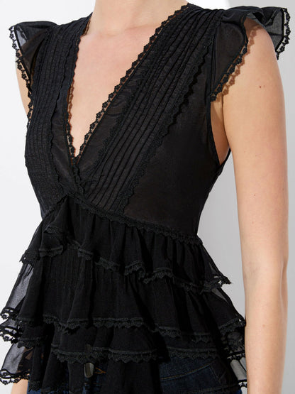 Blanche Ruffled Top In Black - Alice + Olivia Women