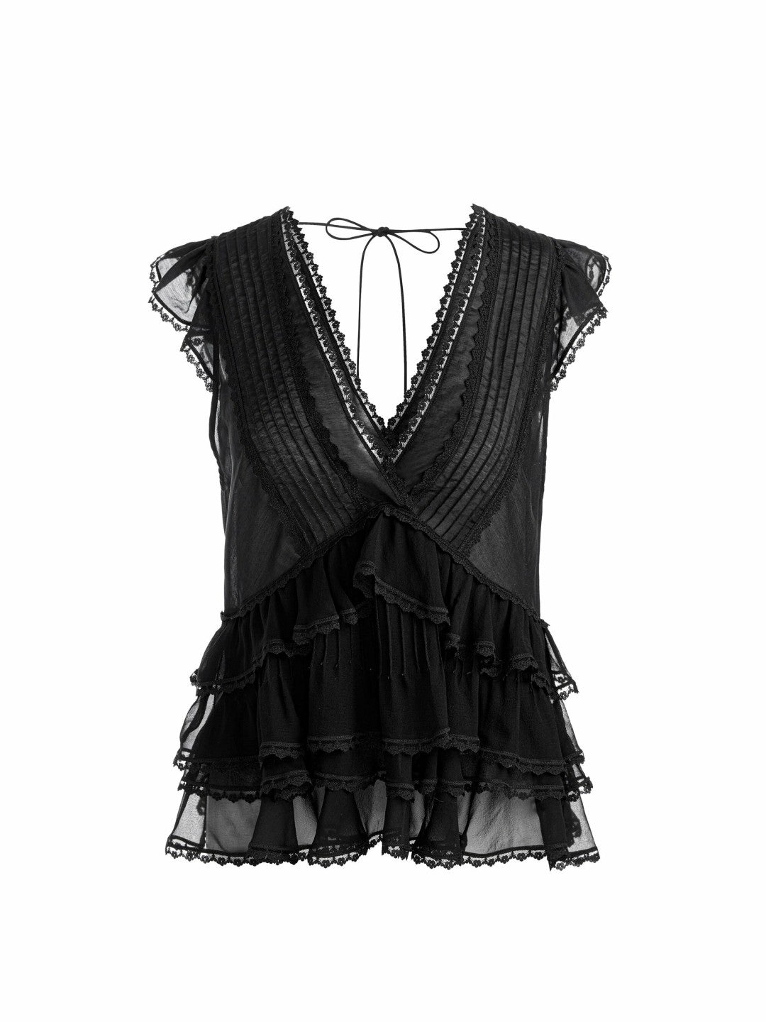 Blanche Ruffled Top In Black - Alice + Olivia Women